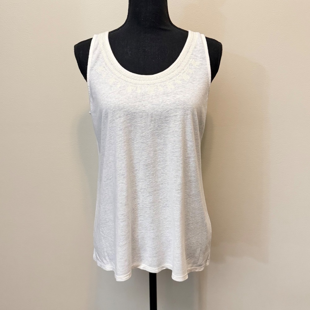 Garnet Hill Women S Ivory Embroidered Scoop Neck Tank Top Flowy Casual Boho Chic